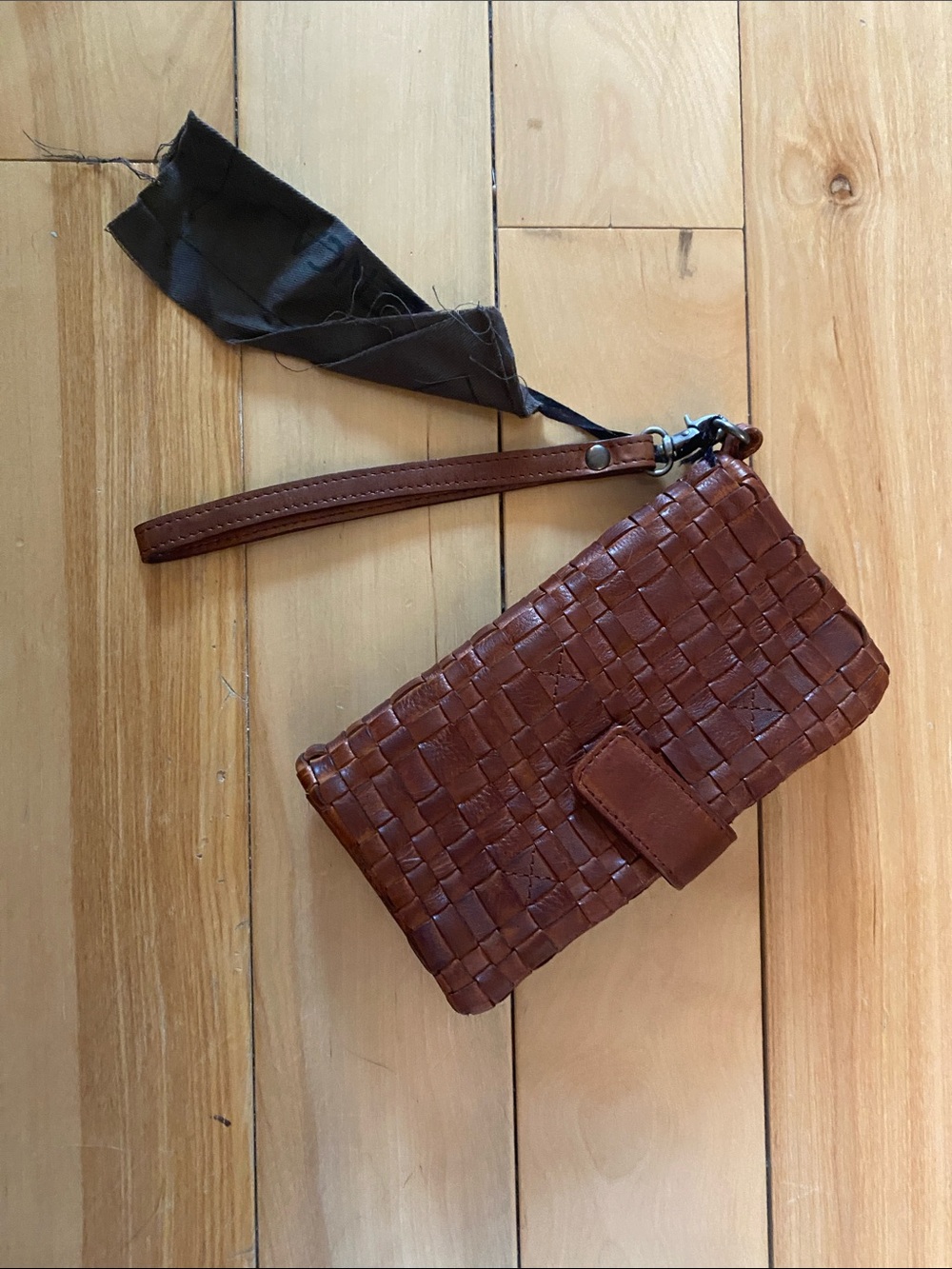 Brown Woven Leather Wristlet Clutch